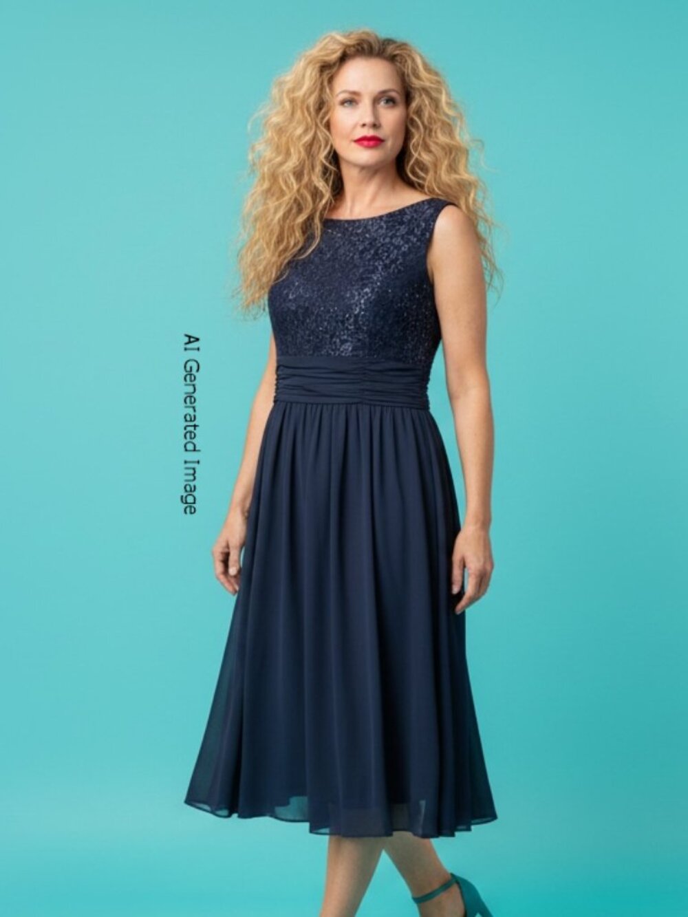 JH Evening Navy Blue Sparkle Lace Midi Dress Size 12